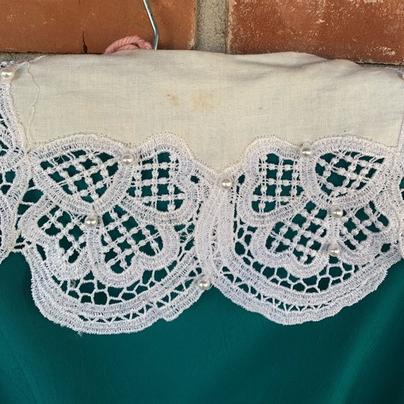 Vintage LG STAR Dress Green Peter Pan Lace Collar - Picture 6 of 8